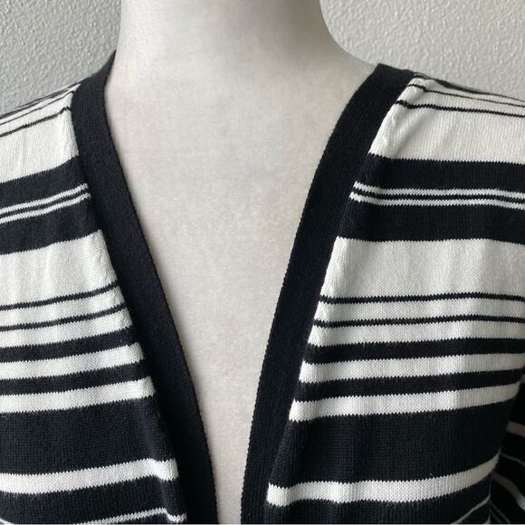 Talbots Womens Open Front Cardigan Black White Striped Sweater SZ M - Picture 4 of 14